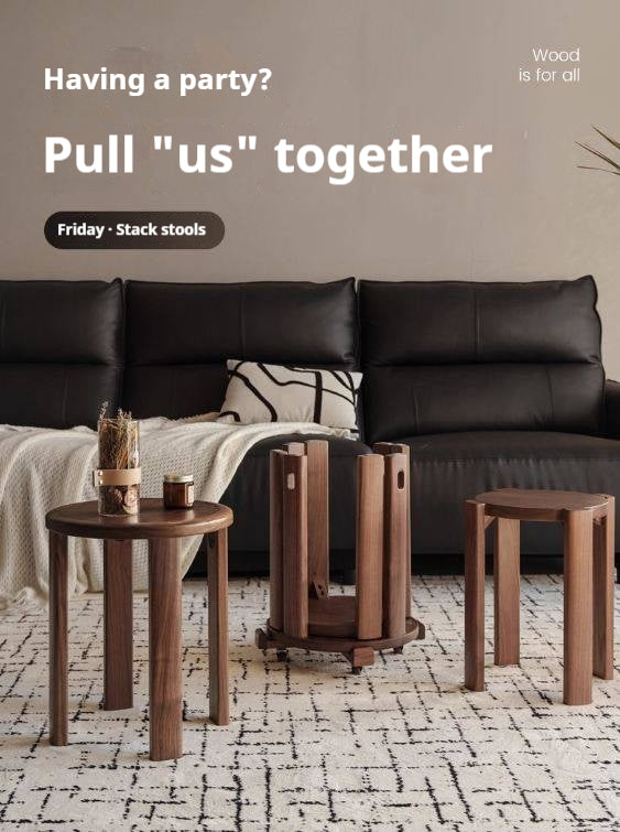 Black Walnut, Ash Oak, Solid Rubberwood Solid Wood Stacking Stool