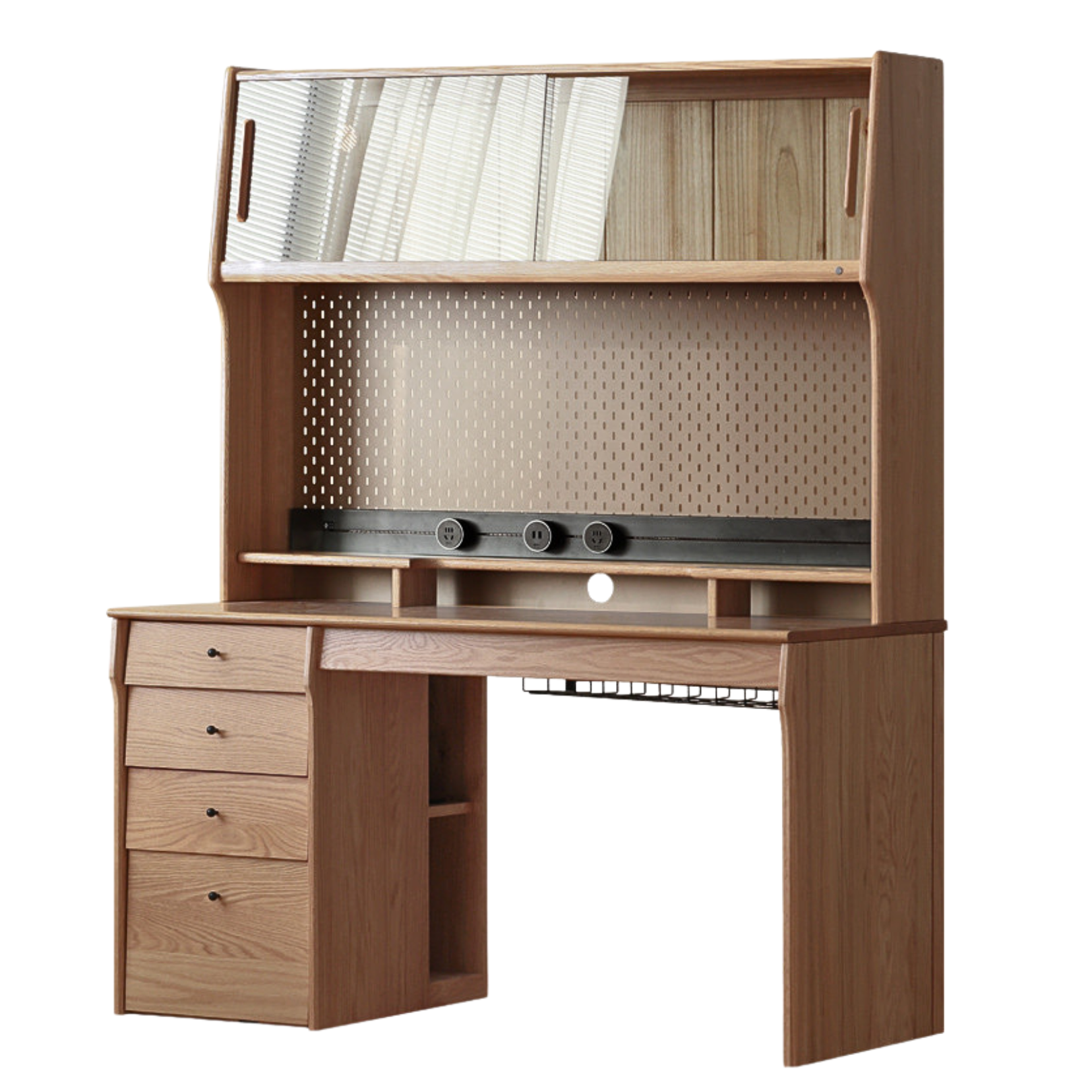 Oak, Cherry Solid Wood Desk Bookshelf Integrated Warm Light