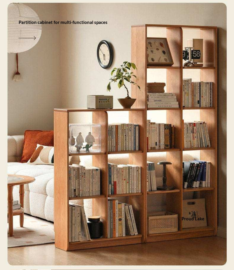 Cherry Solid Wood Freely Combinable Bookshelf with Floor-Standing Grid Design