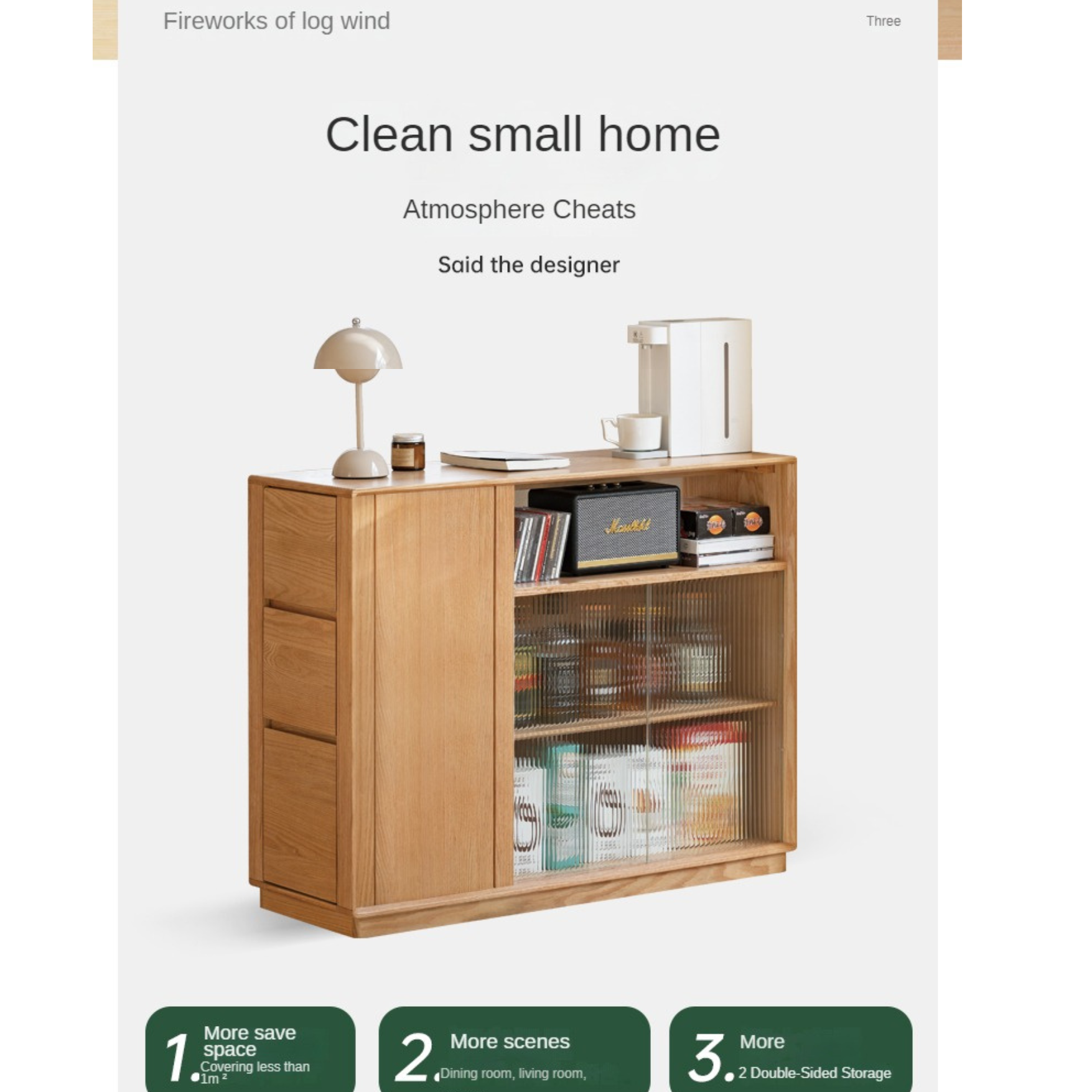 Oak Solid Wood, Solid RubberWood Nordic Modern Sideboard