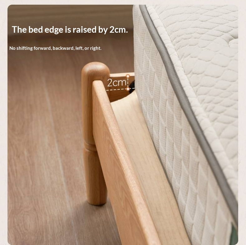 Oak Solid Wood Bed — Light Retro Style with Rattan Design