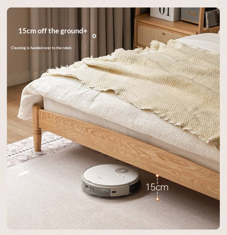 Oak Solid Wood Bed — Light Retro Style with Rattan Design