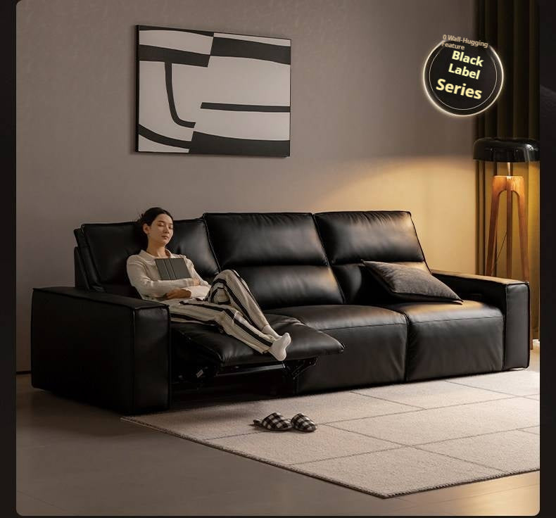 Genuine Leather Power Reclining Sofa with Adjustable Headrests and USB Charging