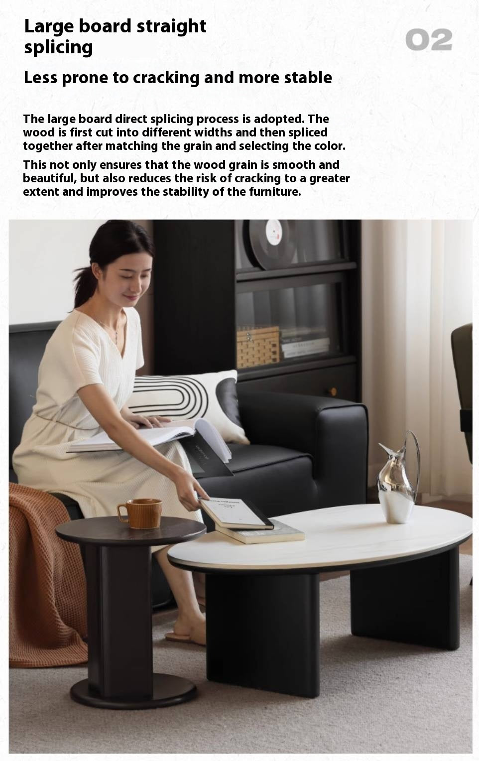 Oak, Ash Solid Wood Rock Slab Coffee Table Combination