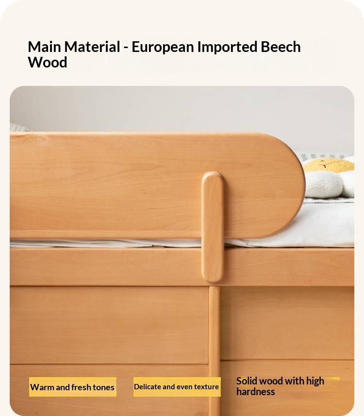Beech, Rubberwood Solid Wood Kids’ Bed with Guardrail, Platform Bed, Headboard-Free Bed