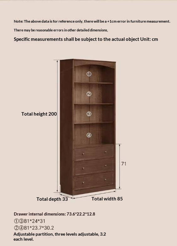 Black Walnut Solid Wood Bookshelf and Display Cabinet with Vintage French Profile