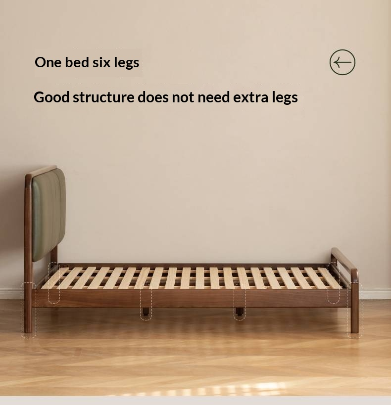 Black Walnut, Beech Solid Wood Retro Upholstered Large Bed