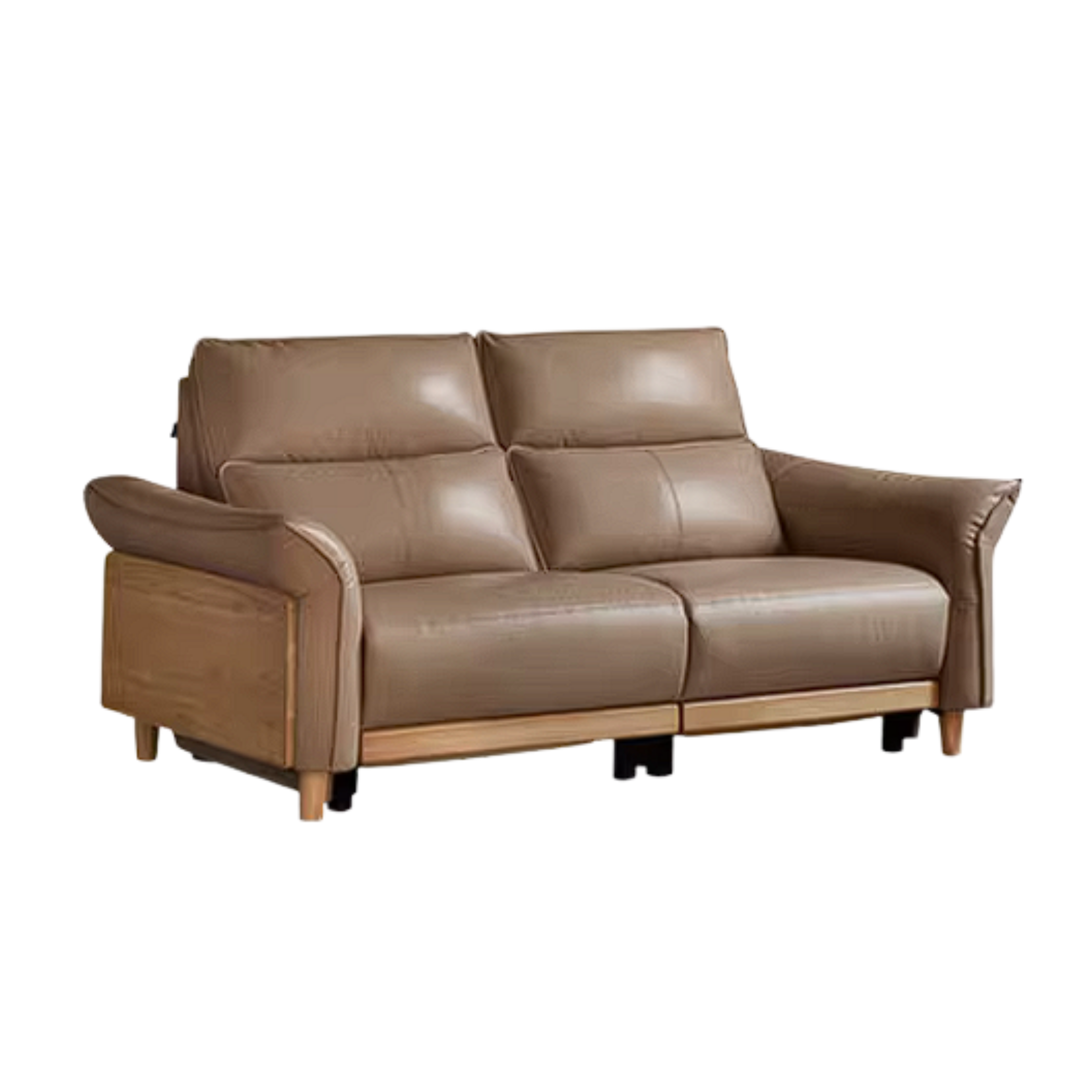 Ash Solid Wood Genuine Leather Modern Electric Reclining Sofa