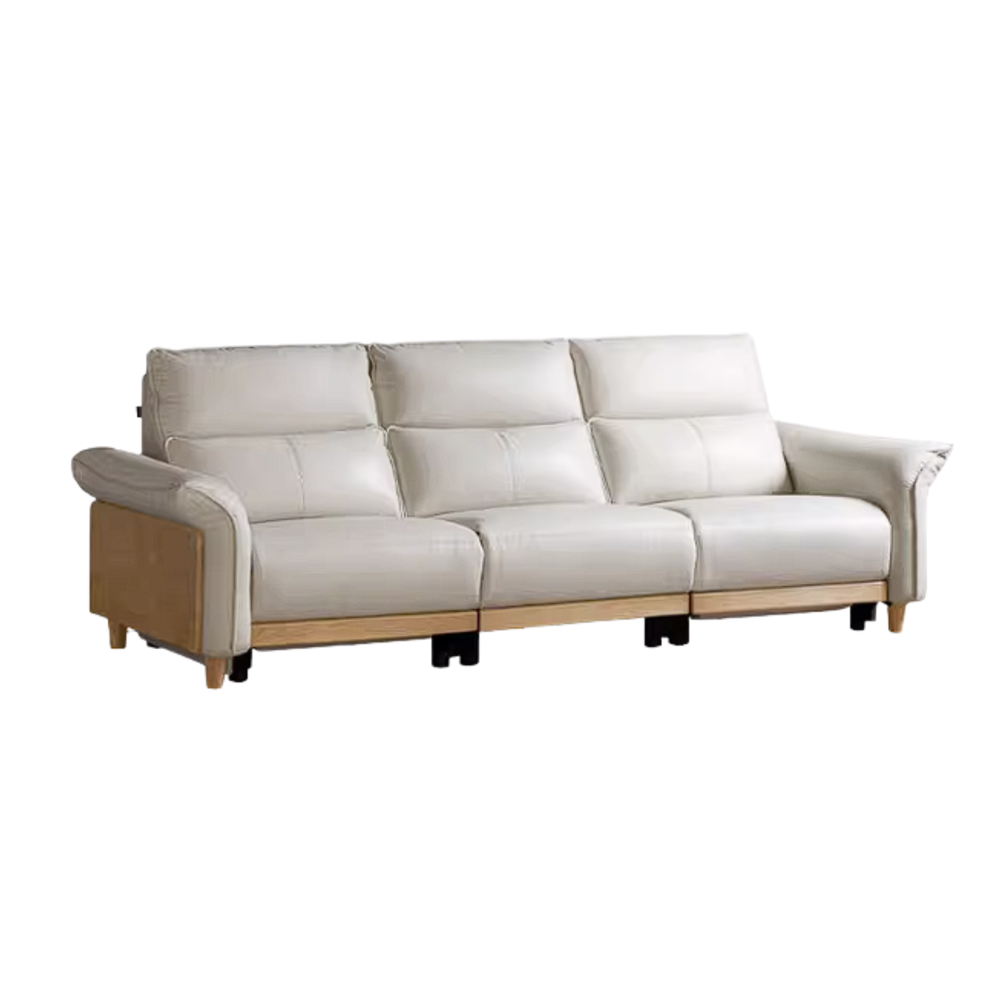 Ash Solid Wood Genuine Leather Modern Electric Reclining Sofa