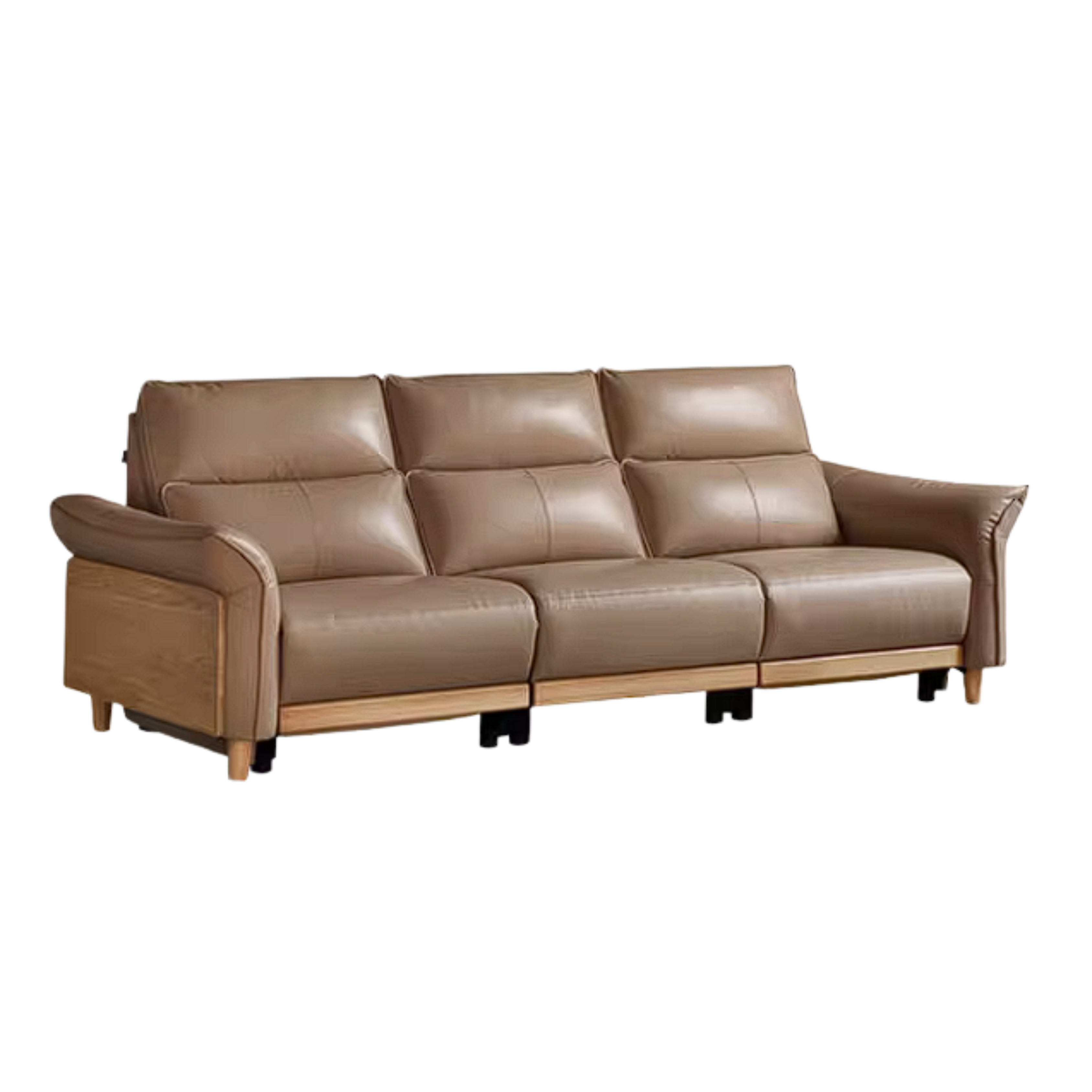Ash Solid Wood Genuine Leather Modern Electric Reclining Sofa