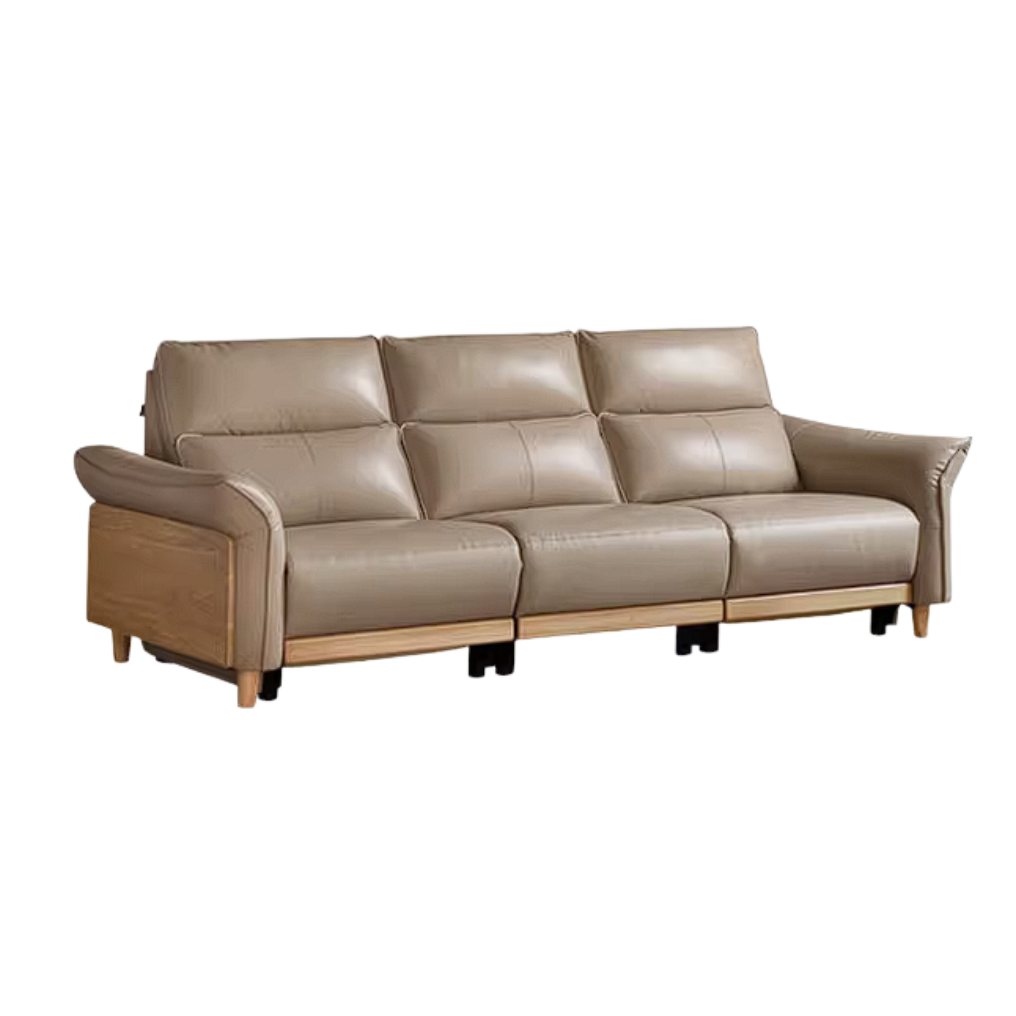 Ash Solid Wood Genuine Leather Modern Electric Reclining Sofa