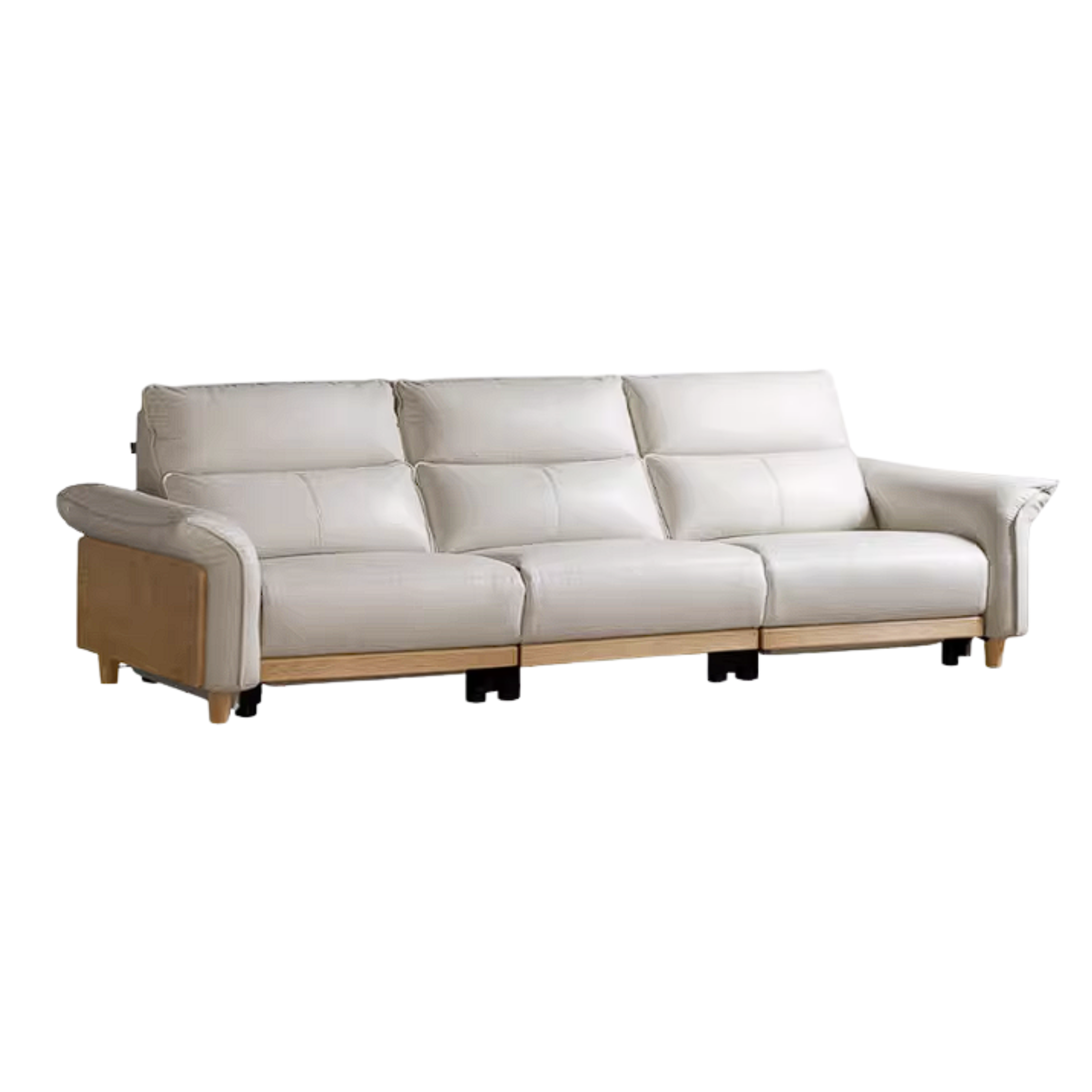Ash Solid Wood Genuine Leather Modern Electric Reclining Sofa