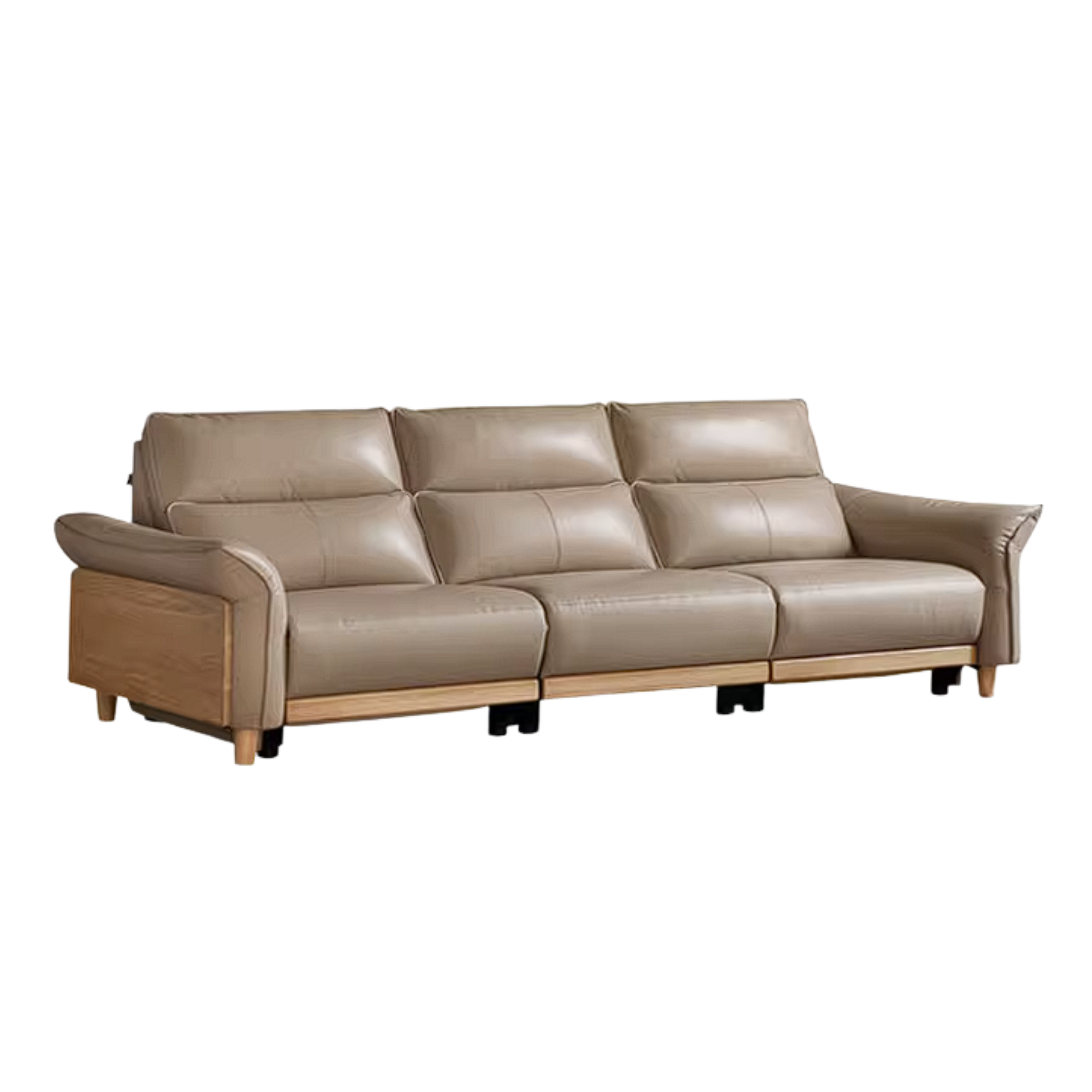 Ash Solid Wood Genuine Leather Modern Electric Reclining Sofa