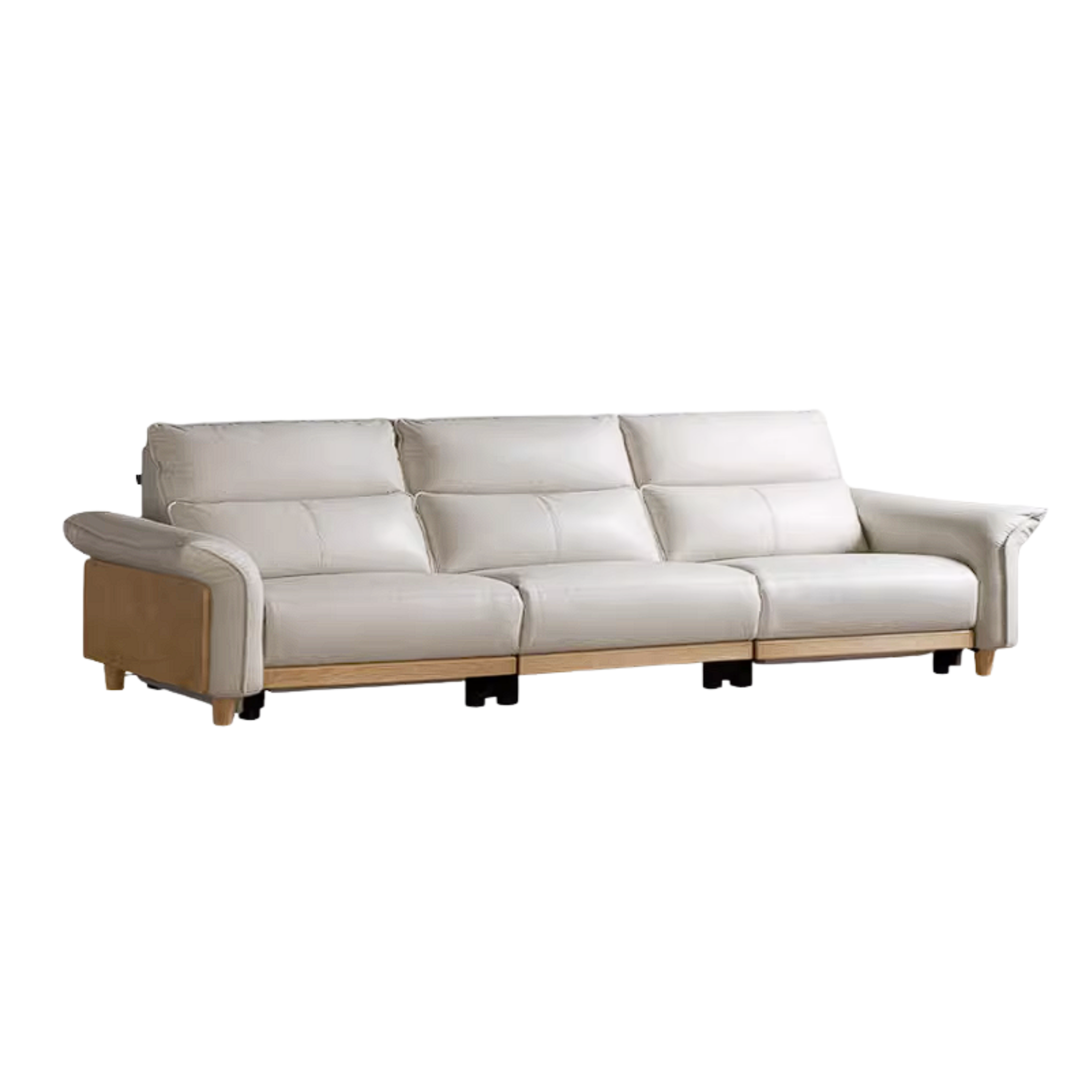 Ash Solid Wood Genuine Leather Modern Electric Reclining Sofa