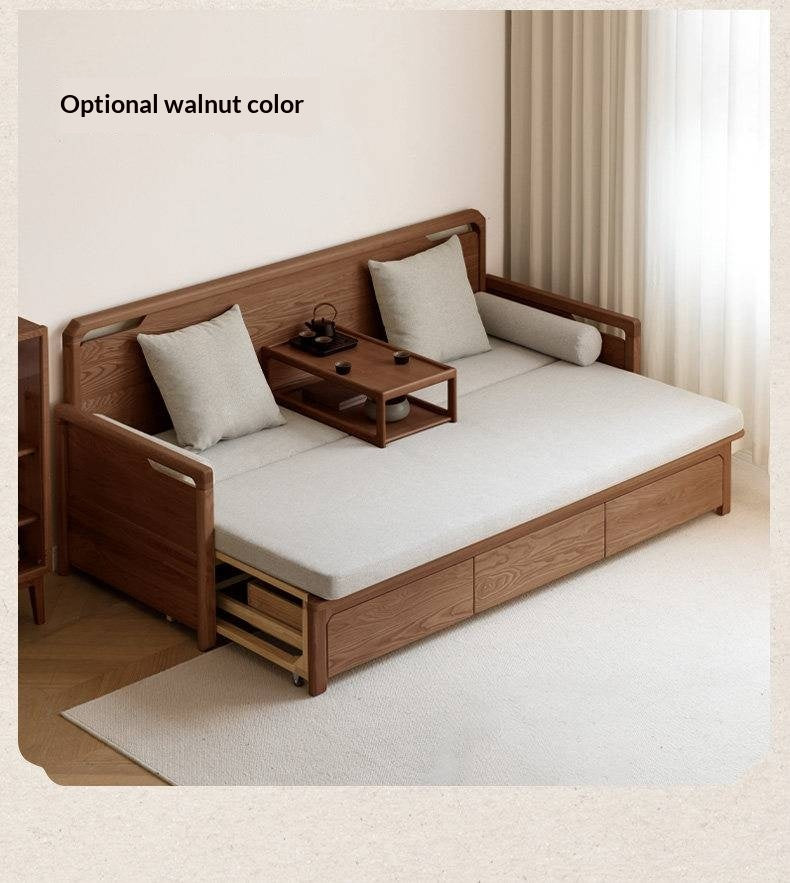 Oak Solid Wood Retractable Multifunctional Box Sofa Bed.