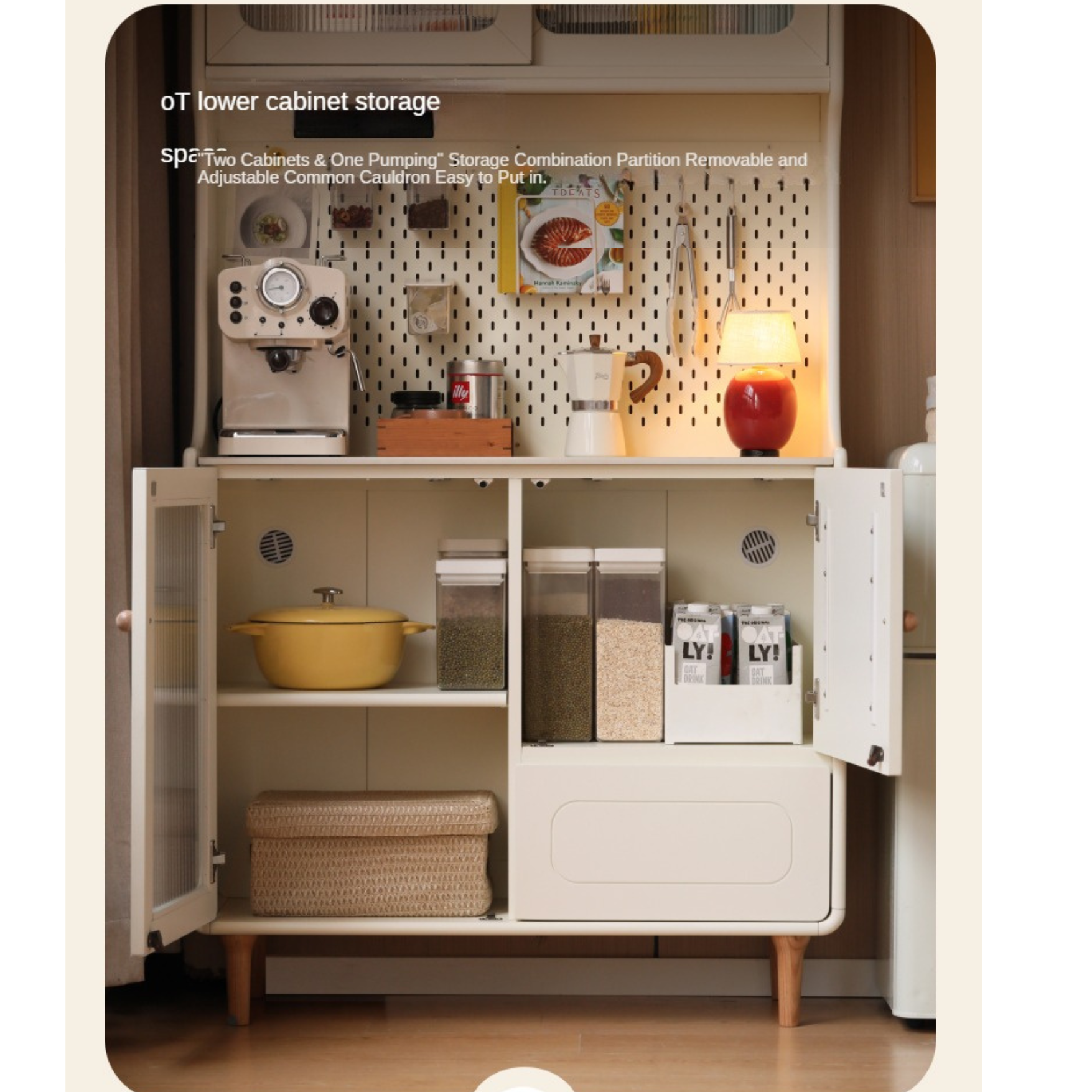 Solid RubberWood Rock Board Cream Style Dining Sideboard