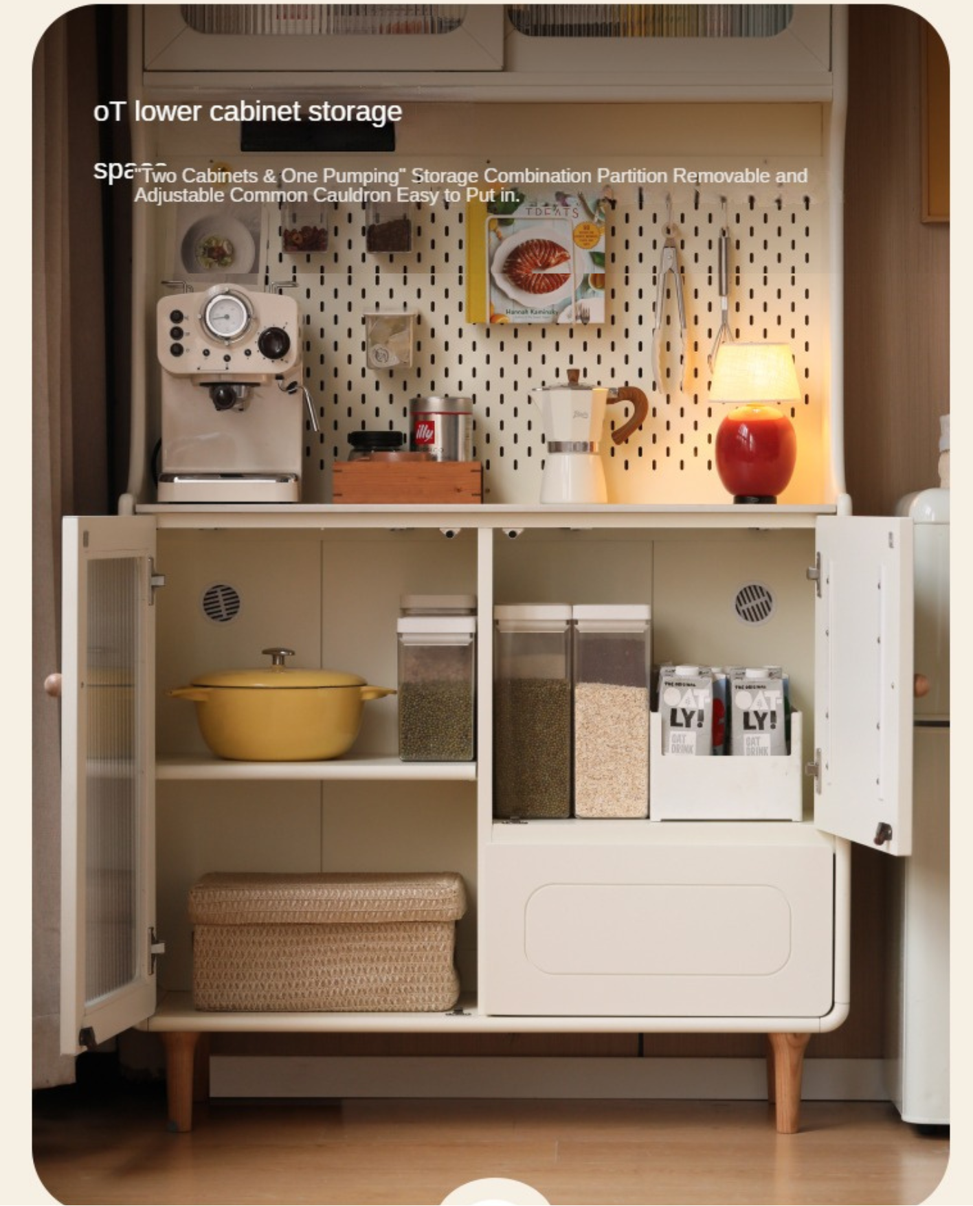 Solid RubberWood,Tulipwood Solid Wood Rock Board Cream Style Dining Sideboard