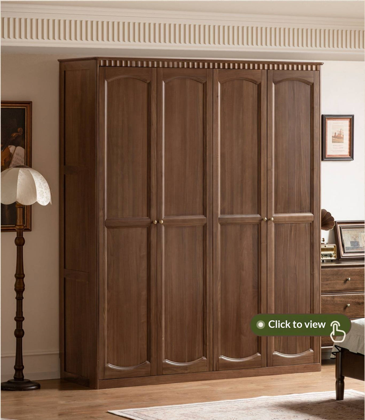 Ash Solid Wood Traditional 4-Door Armoire with Raised Panel Doors and Crown Molding