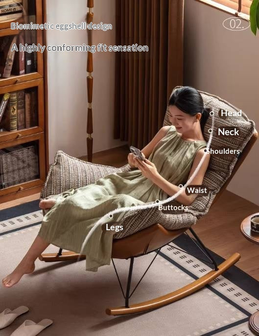 Egg Shell Lounge Chair with Rocking Base, Upholstered Cocoon Accent Chair Beech Legs