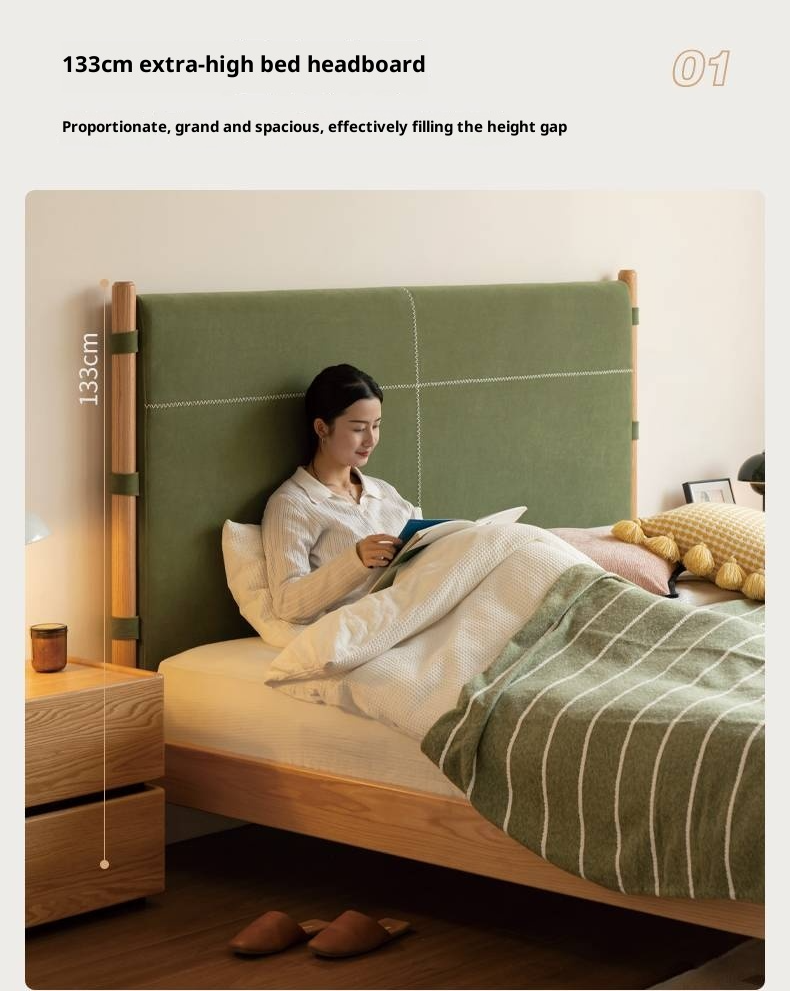 Oak Solid Wood Soft High Backrest Bed Modern Minimalist