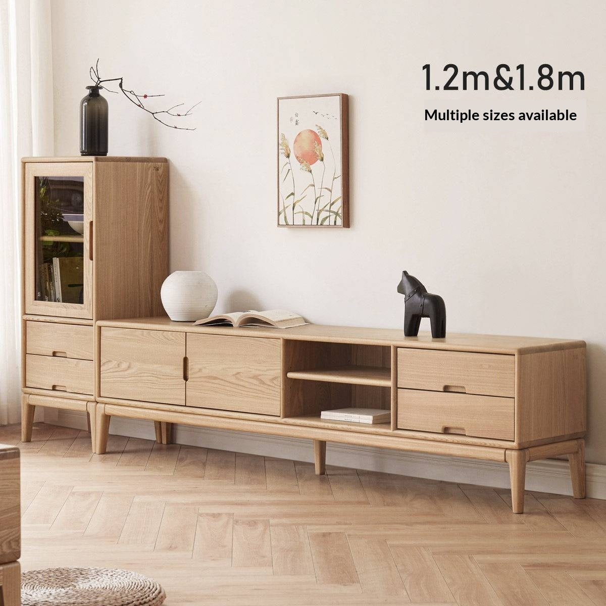 Ash Solid Wood Simple Floor TV Cabinet.