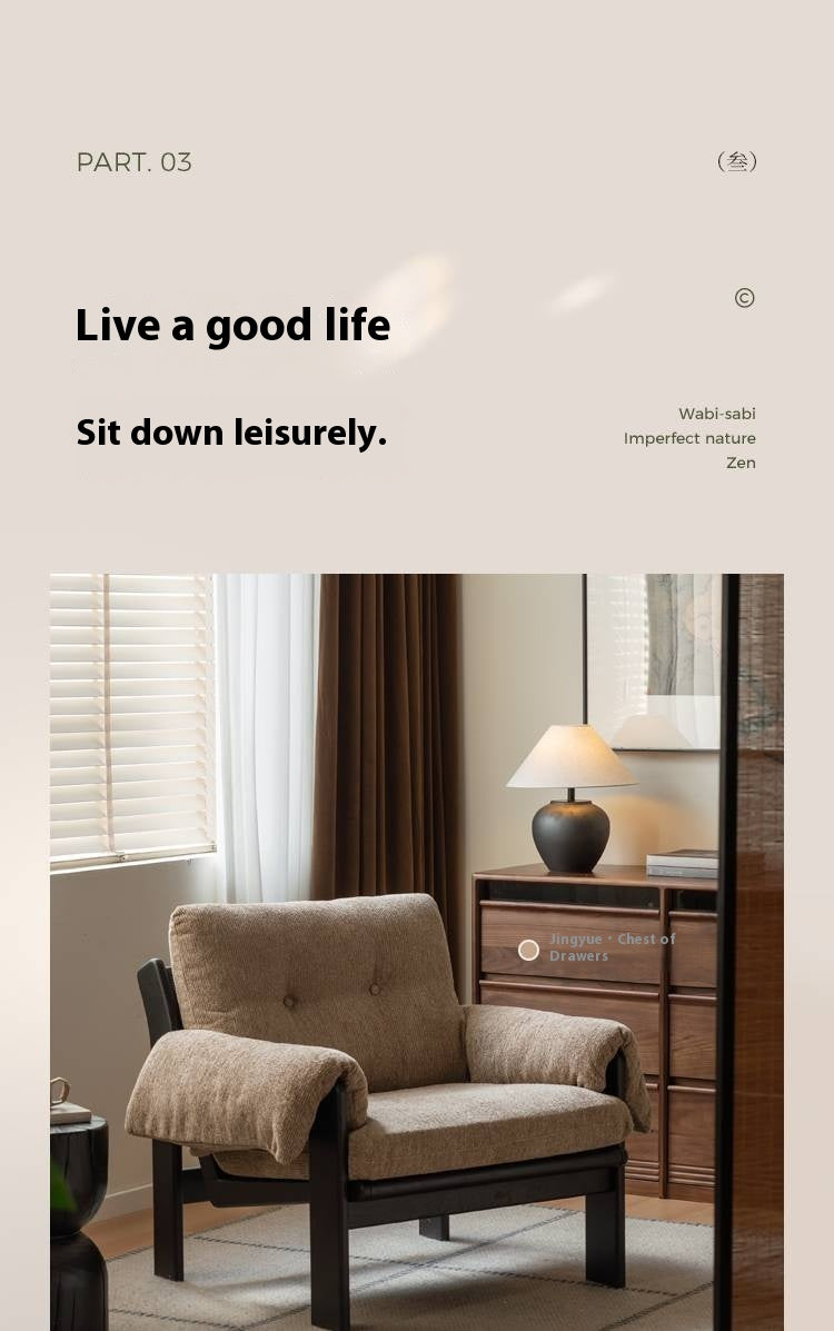 Ash Solid Wood Wabi Sabi Style Single Armchair