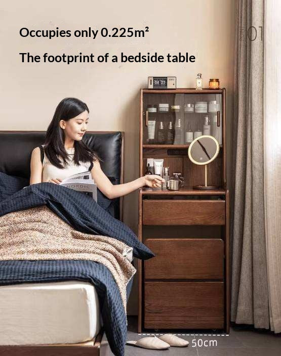 Oak Solid Wood, Rubberwood Solid Vanity Table with Drawers and Modern Minimalist Design