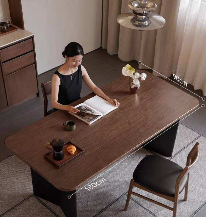 Black Walnut Solid Wood Dining Table with Italian Light Luxury Design