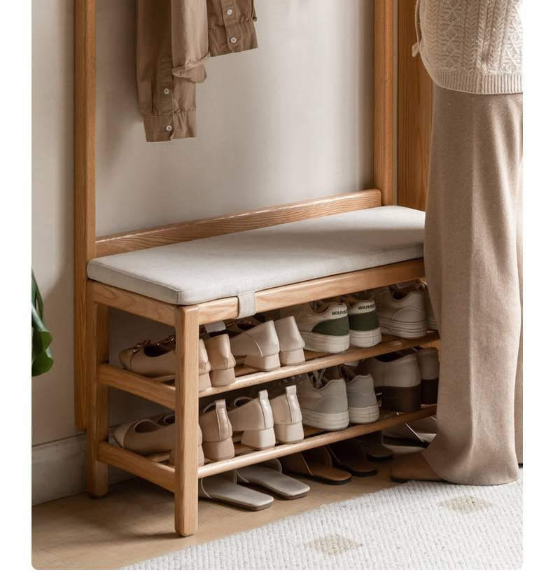 Oak, Beech Solid Wood Shoe Bench With Hanger