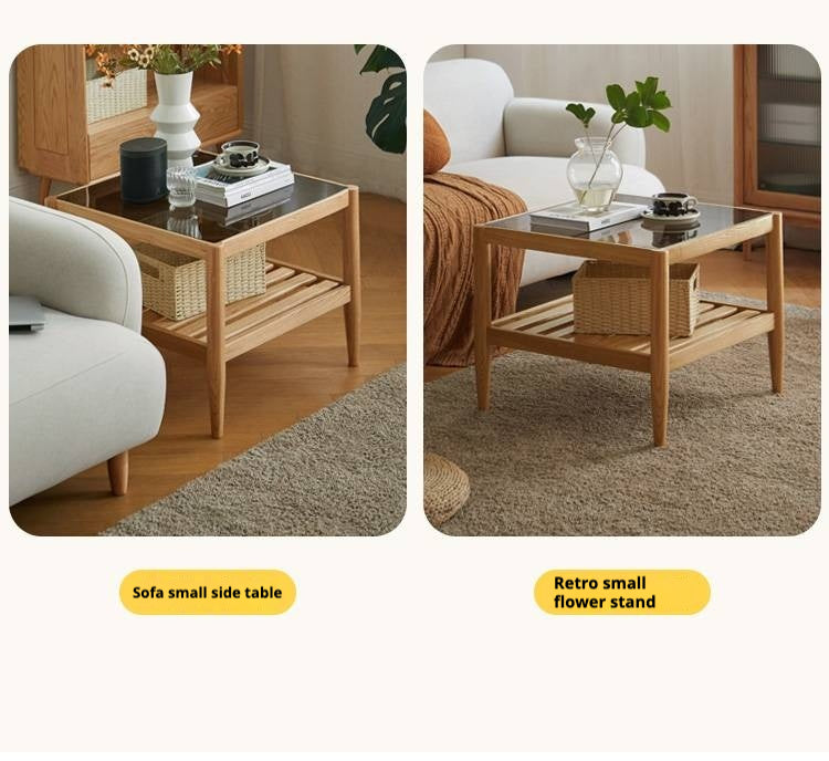 Oak Solid Wood Nordic Glass Coffee Table.