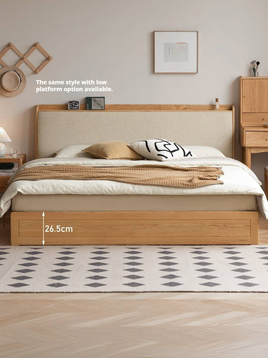 Oak Solid Wood Box Bed Storage Wide backrest, pet-friendly, removable fabric