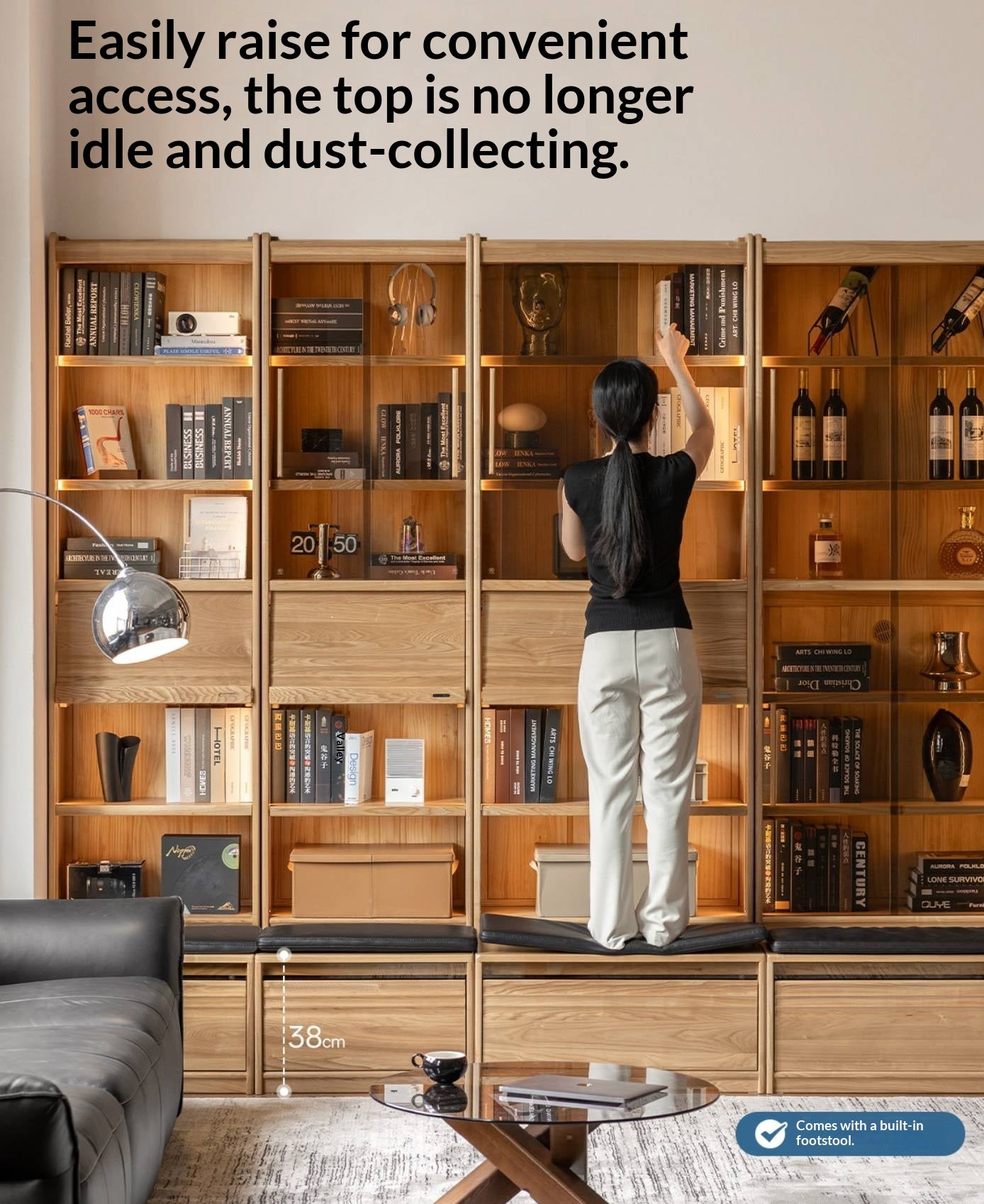 Oak, Ash Solid Wood Bookshelf with Integrated Booth Seating