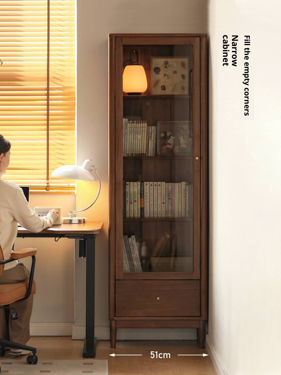 Black Walnut Solid Wood Bookcase With Glass Door