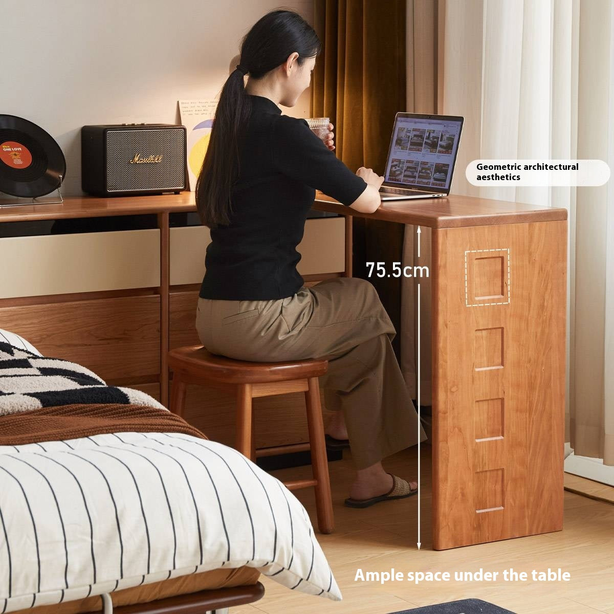 Cherry, Tulipwood Solid Wood Modern Style Vanity Table.