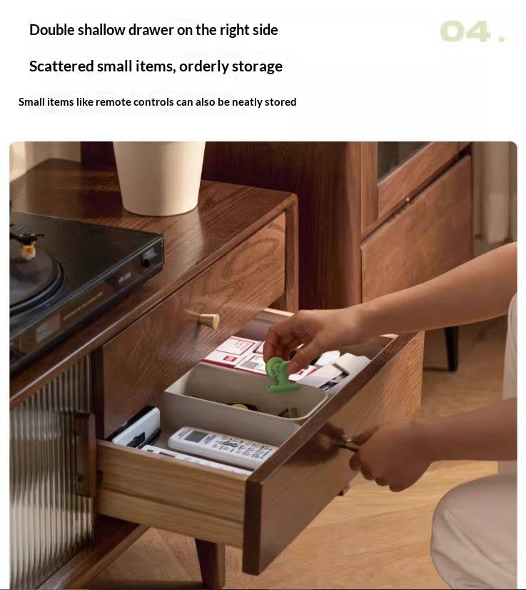 Oak, Solid Rubberwood, Beech Solid Wood TV Stand Glass Sliding Door