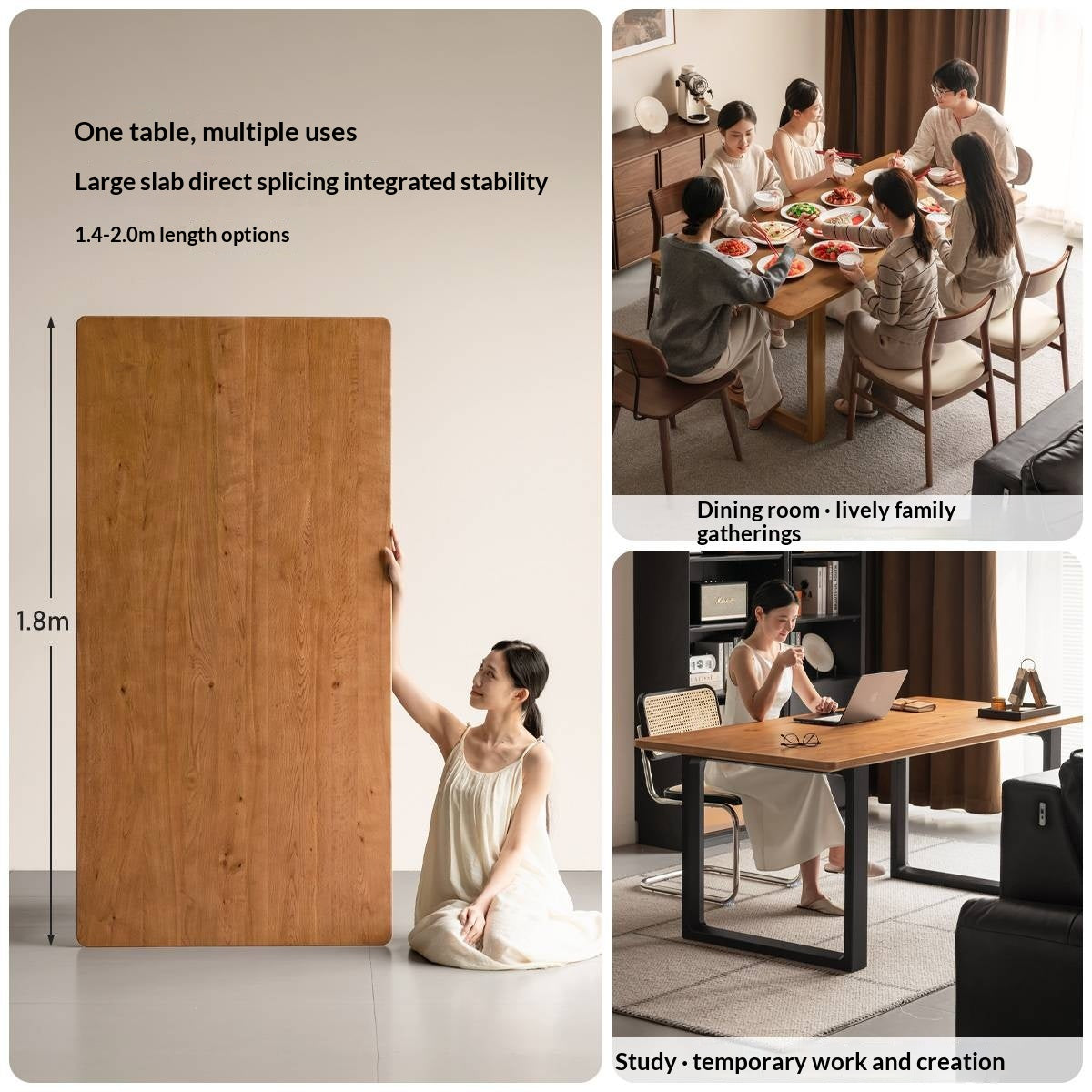 White Oak Solid Wood Antique Rectangular Dining Table