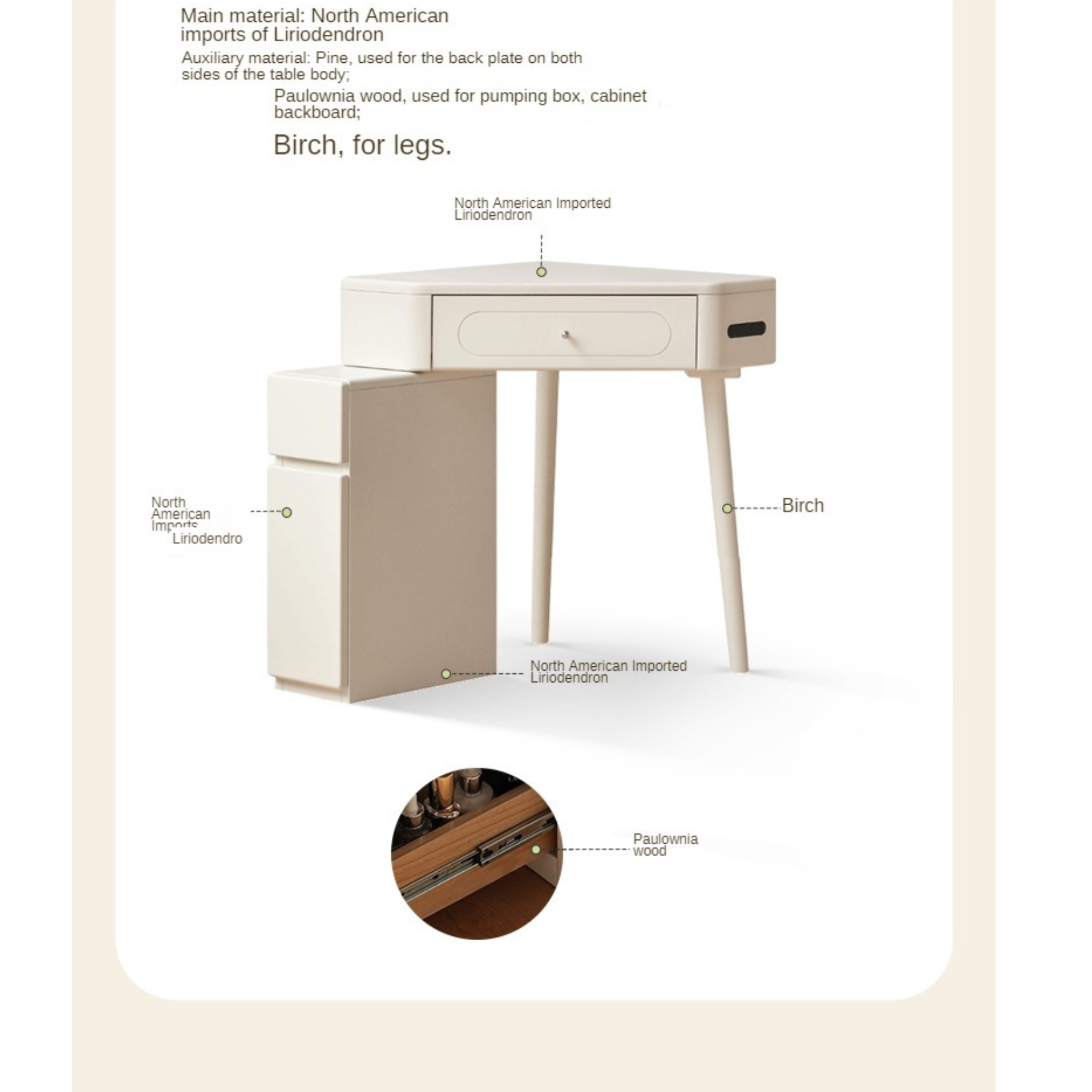 Poplar Solid Wood Corner White Dressing Table.