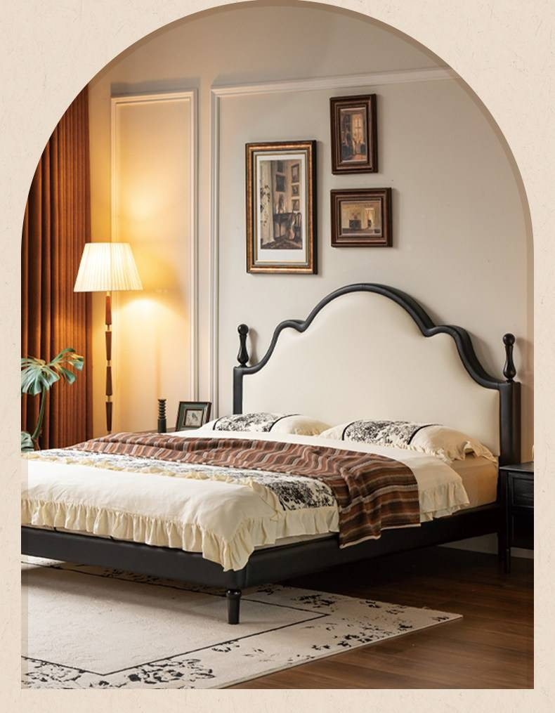 Eco-Friendly Cloud Leather Bed — French Retro Style Upholstered Fabric Bed