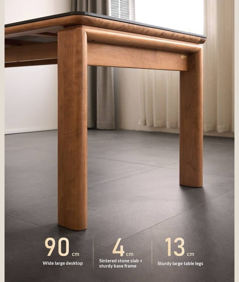 Cherry Solid Wood Vintage Style Slab Dining Table with Sintered Stone Top