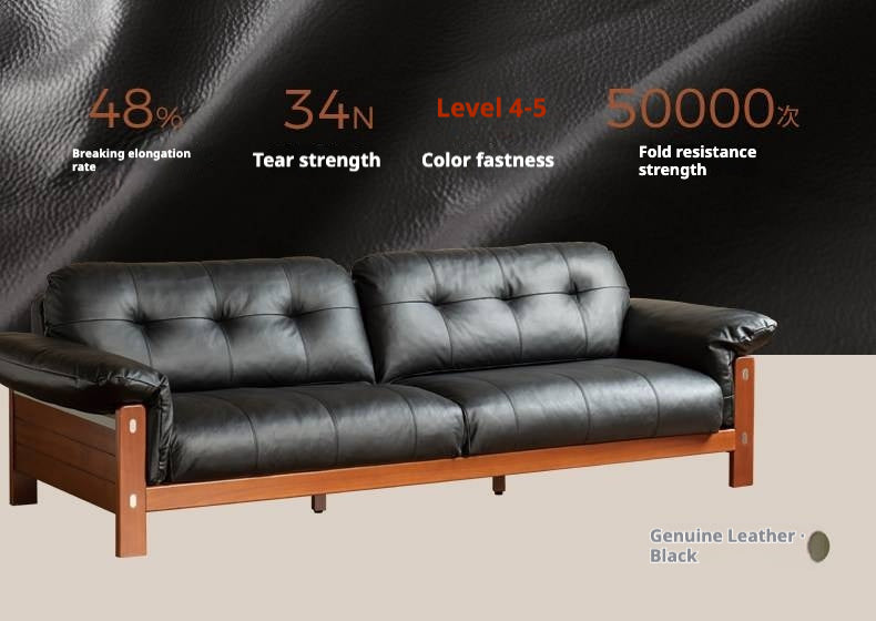 Poplar solid wood Mid Century Genuine Leather,Chenille Fabric Sofa Bauhaus Style