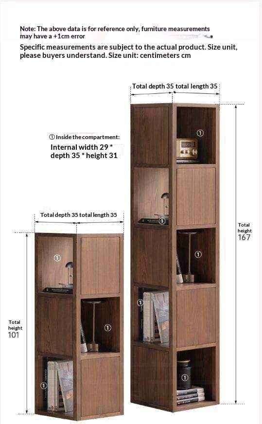 Black Walnut, Oak Solid Wood Corner Storage Bookshelf.