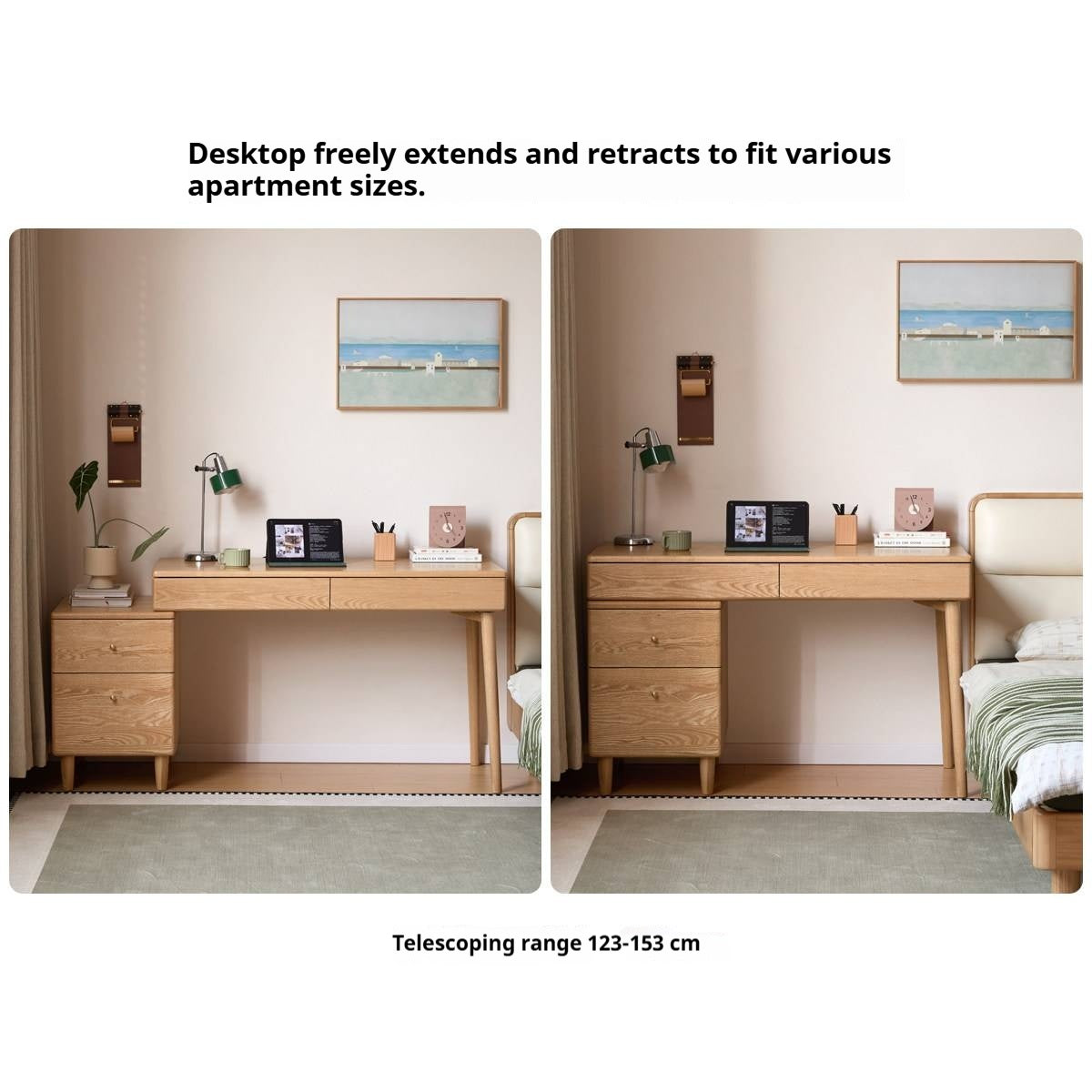 Oak Solid Wood Corner Office Desk with Integrated Bookshelf