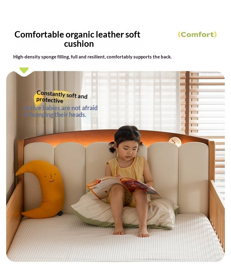 Beech Solid Wood Children's Soft Backrest Storage Loft Bed with Night Light