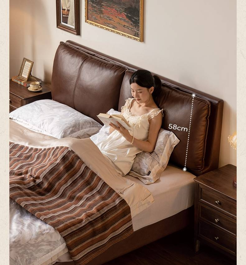 Leather Soft Upholstery, Light Luxury Bed American Retro Style