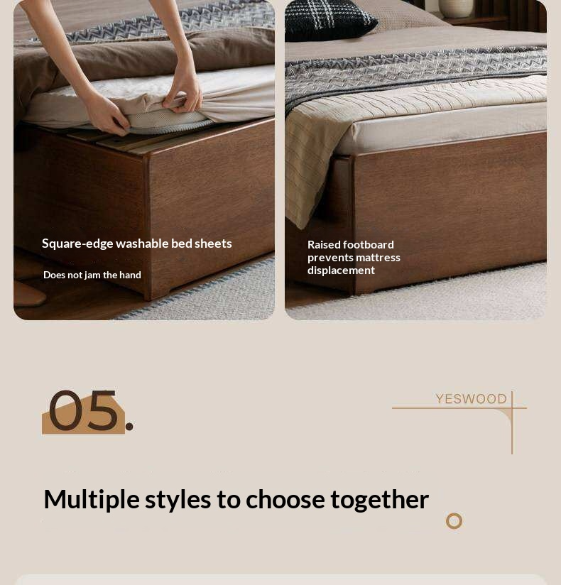 Rubberwood Solid Wood Storage Bed with Lift-Up Platform and Oversized Cushioned Headboard