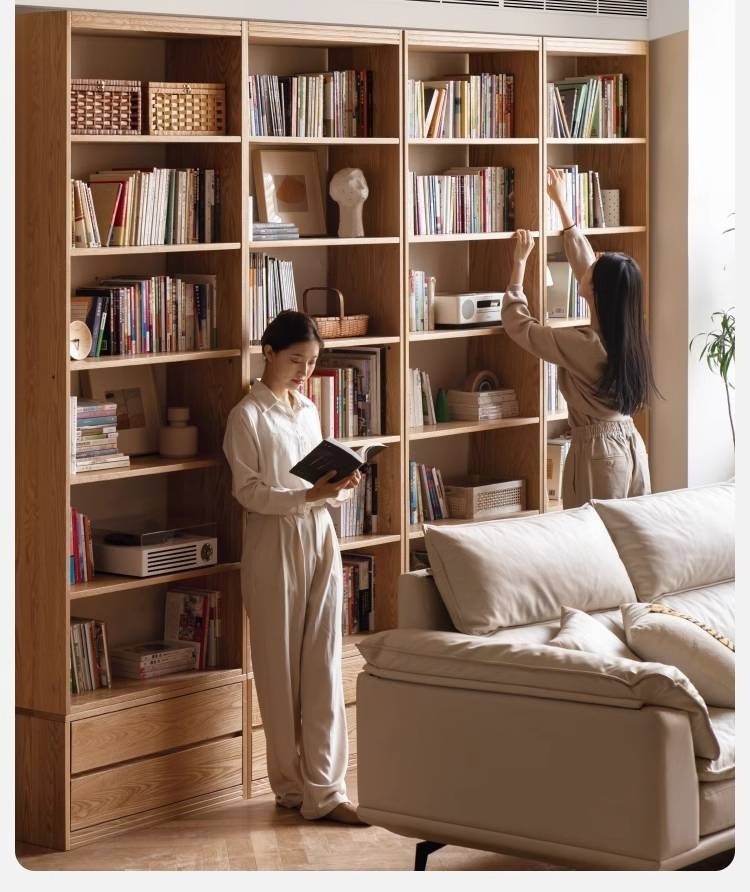 Oak Solid Wood Floor To Ceiling Bookshelves