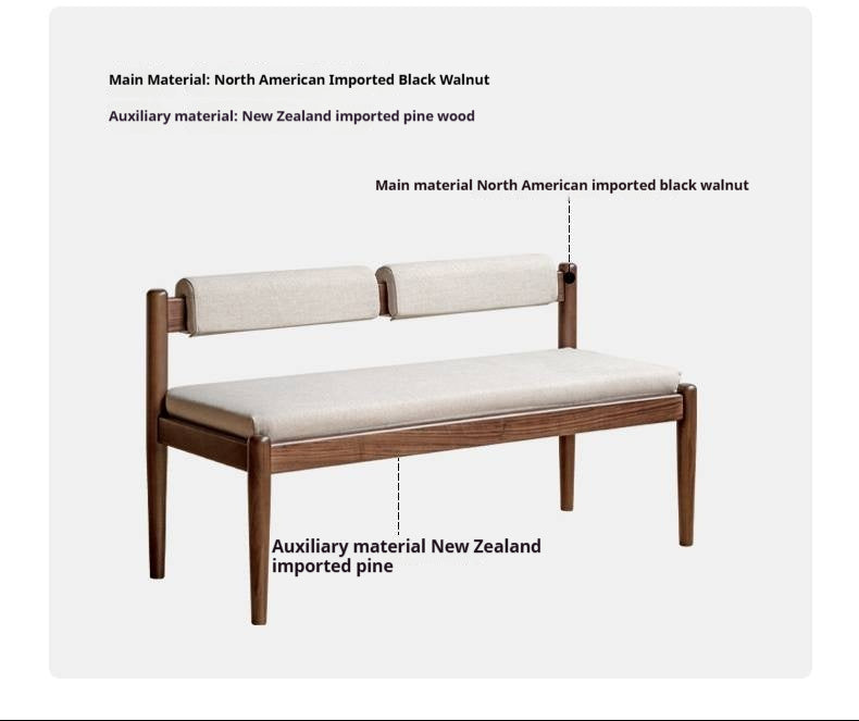 Black Walnut, Oak Solid Wood Long Bench