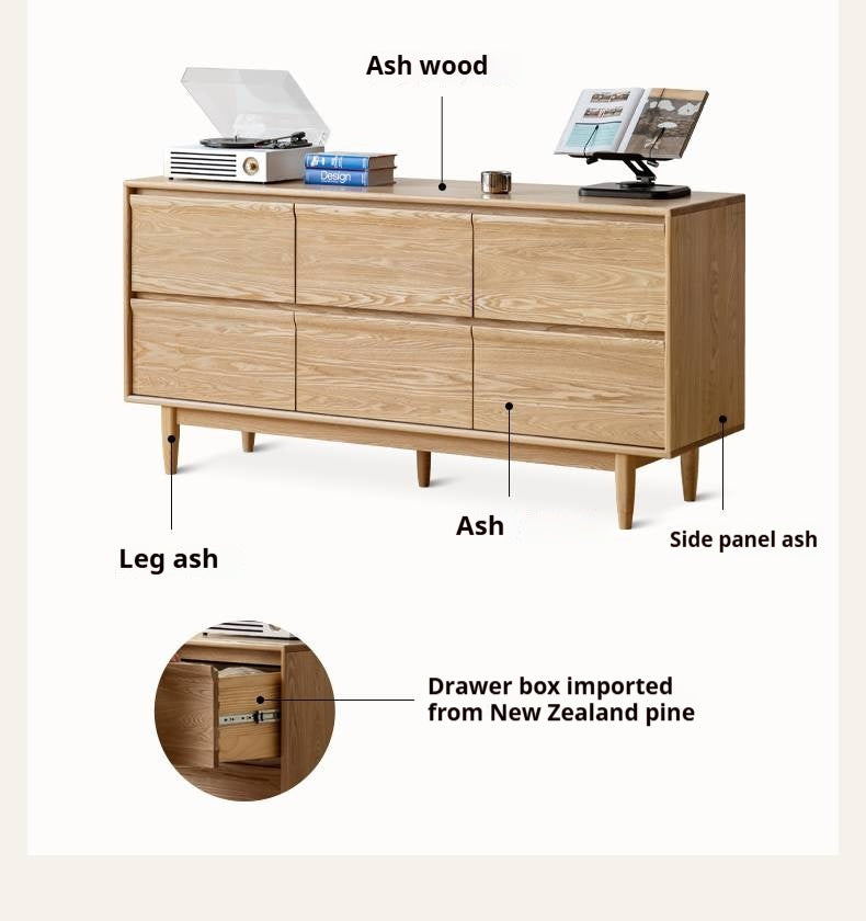 Ash Solid Wood Log Style Six Drawers Cabinet
