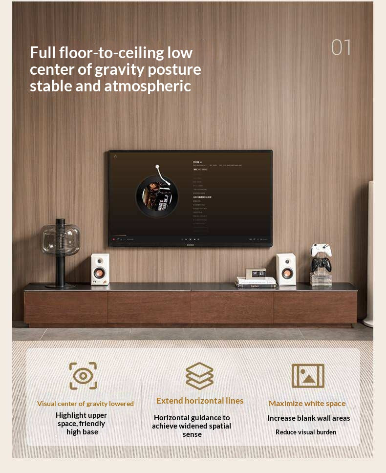 Catalpa Solid Wood TV Cabinet with Storage Drawers, Media Console with Slate Top