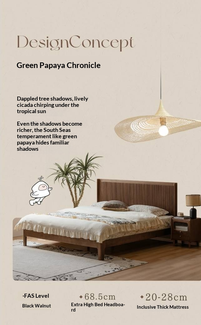 Black Walnut Solid Wood Italian Light Luxury Retro Bed